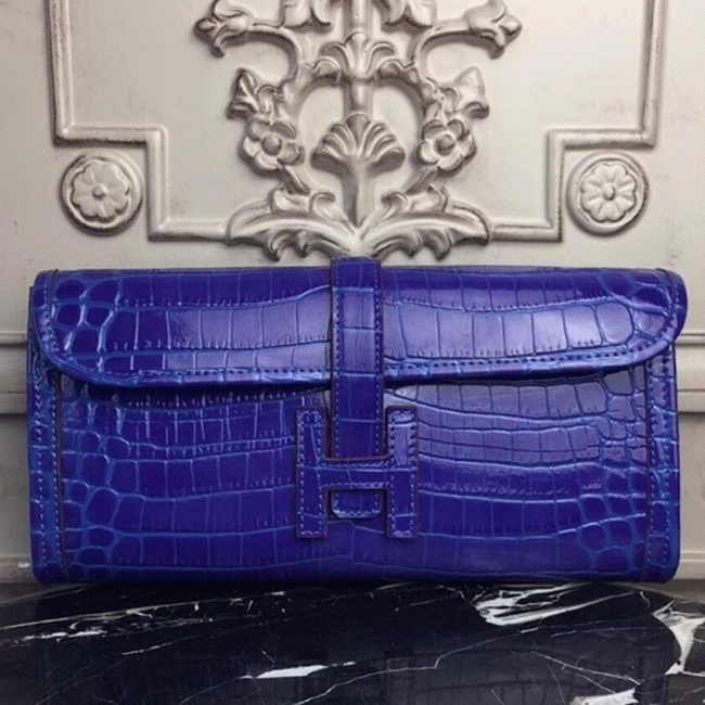 Blue electric crocodile leather replica H**me5 Jige Elan clutch bag