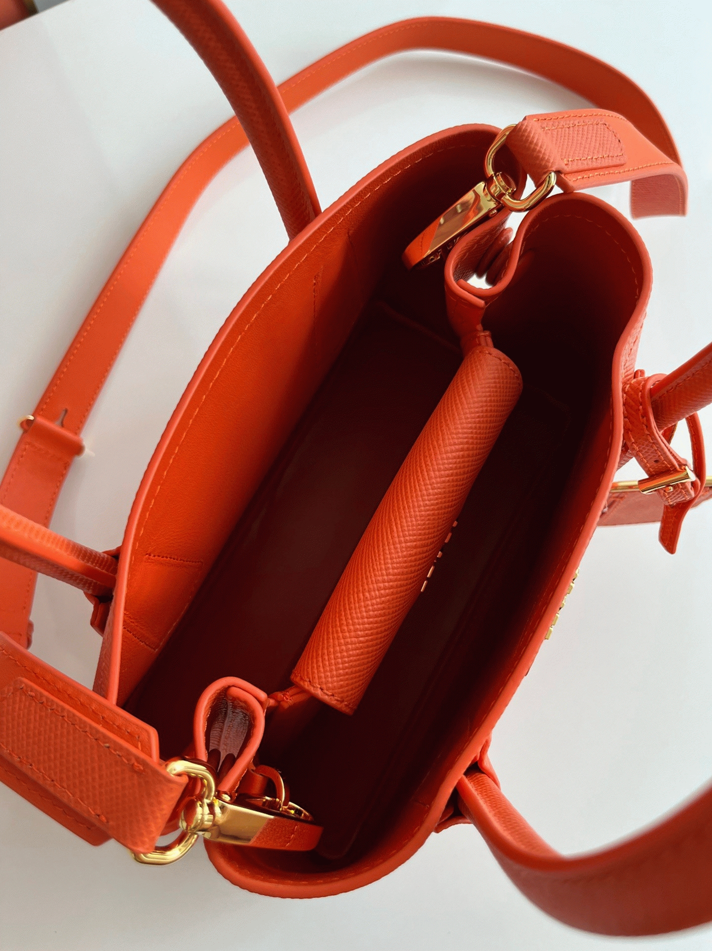 Orange Pra*a Double Mini Bag Knockoff