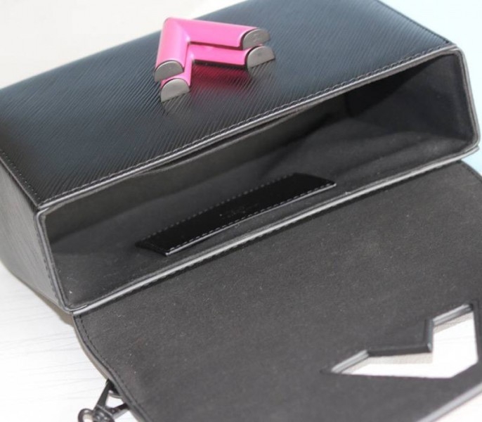 L0vis Vvtt0n Epi Leather Twist MM Bag With Black Vibrant Pink Twist Lock