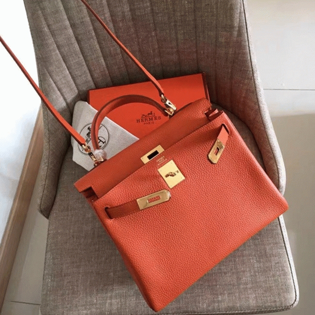 Orange Clemence Knockoff H**me5 Kelly Retourne 32cm Bold Tote