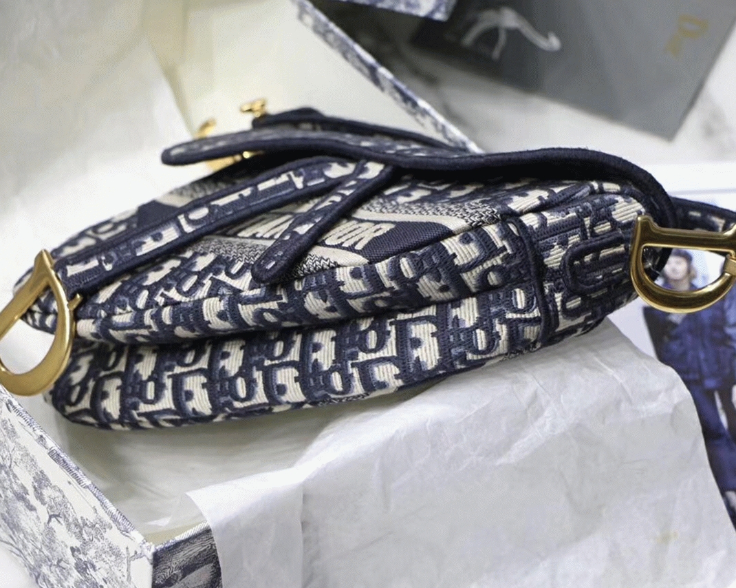 D10r Saddle Bag Replica in Blue D10r Oblique Embroidery