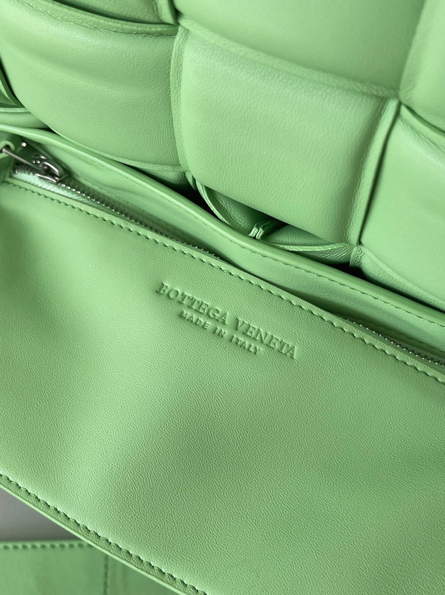 Top Quality Fake B0tt*ga Ven*ta Padded Cassette Bag In Acid Green
