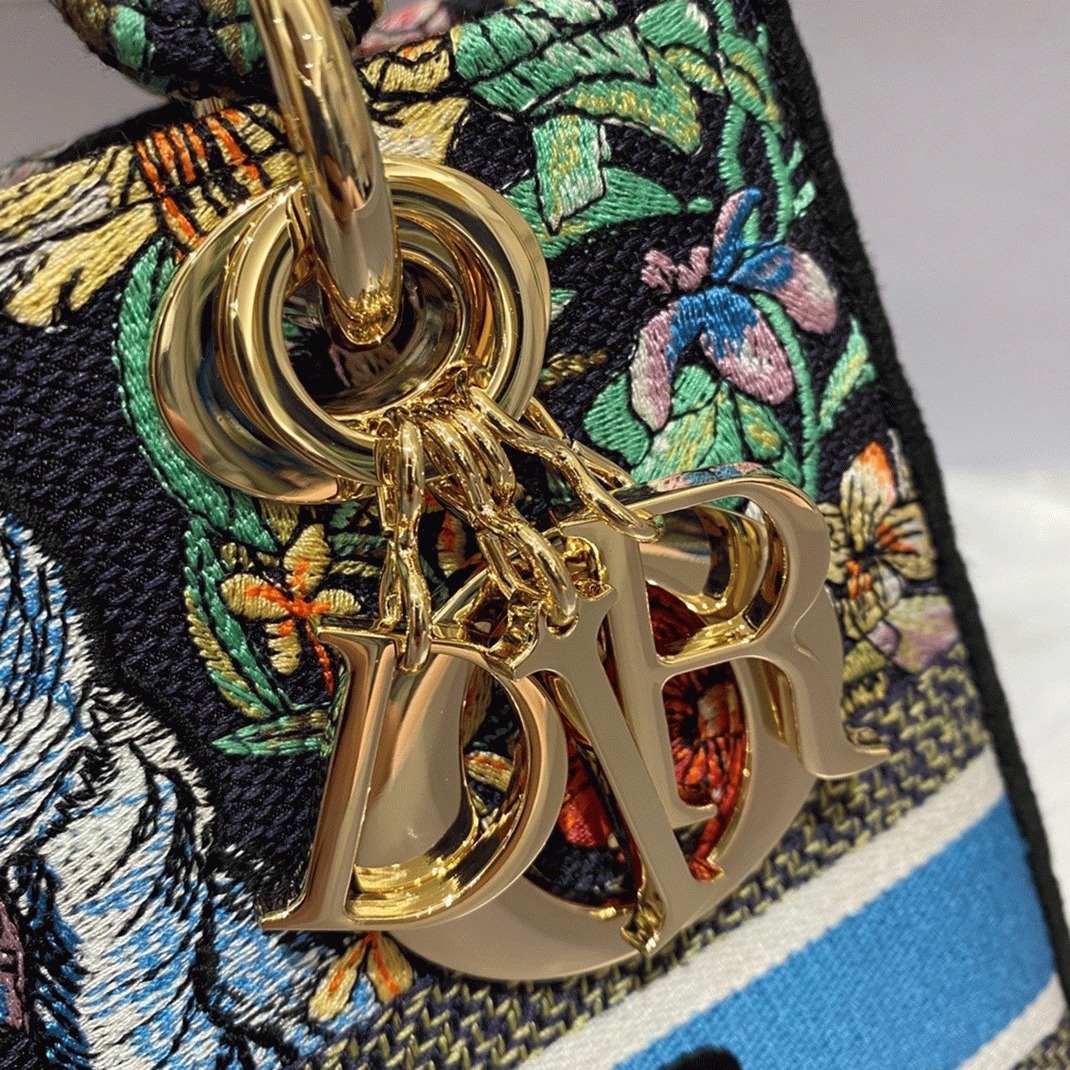 D10r Lady D-Lite Medium Bag Replica in Blue D-Constellation Embroidery