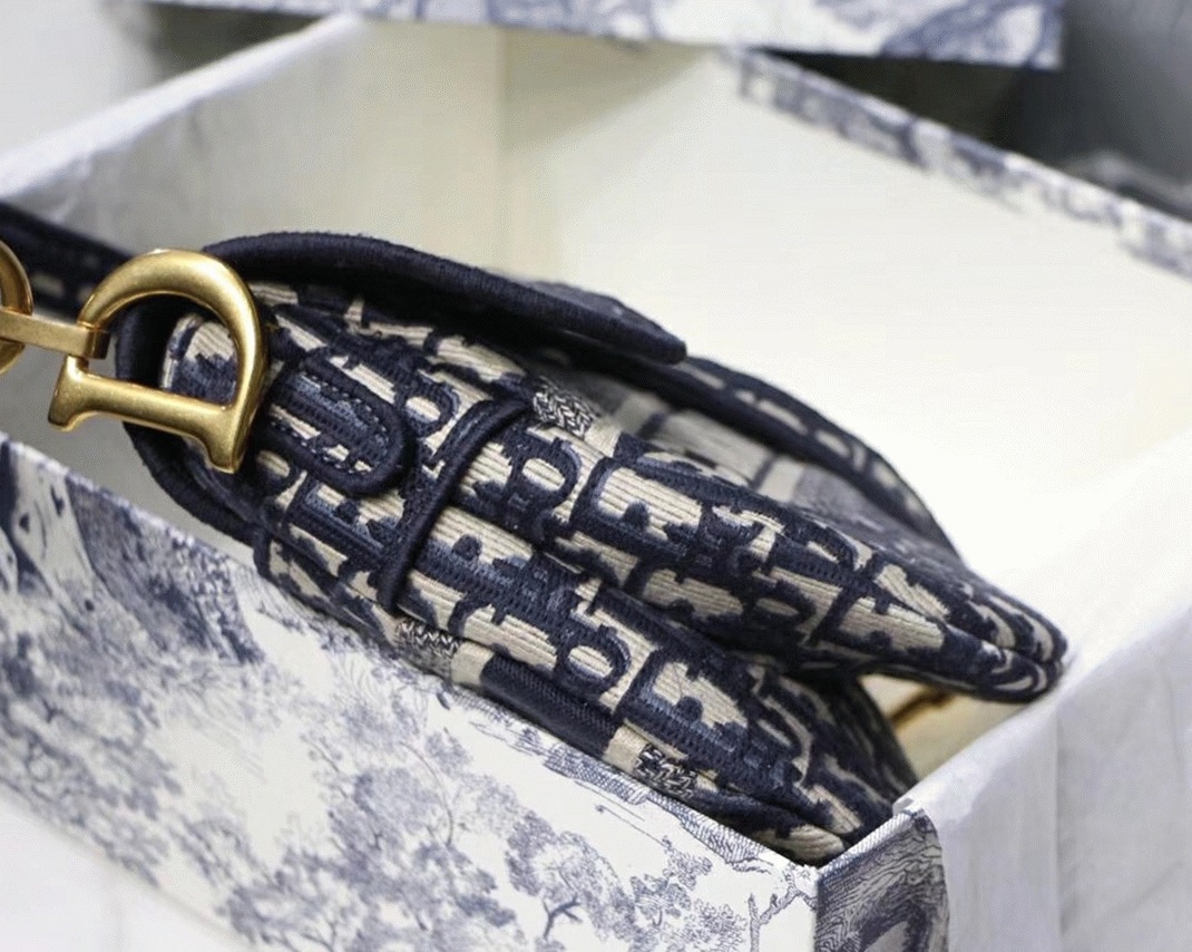 D10r Saddle Bag Replica in Blue D10r Oblique Embroidery
