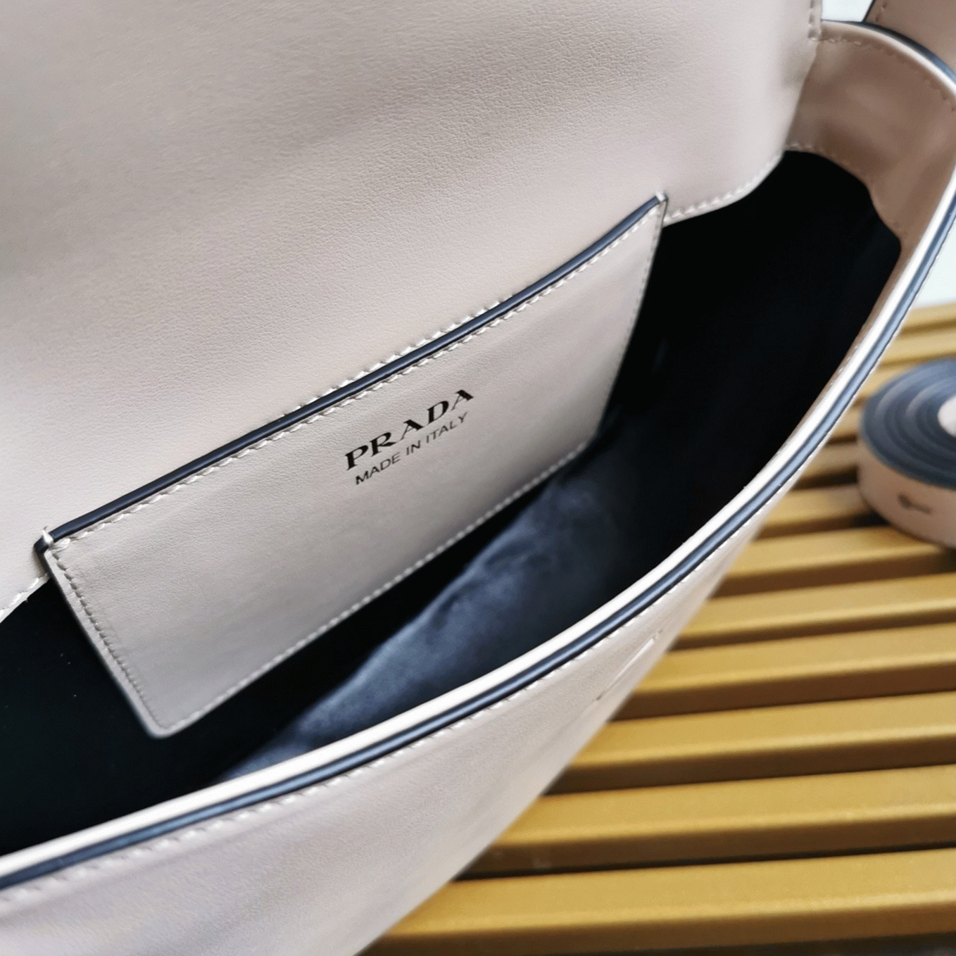 Beige Pra*a Arque Shoulder Bag with Flap Knockoff