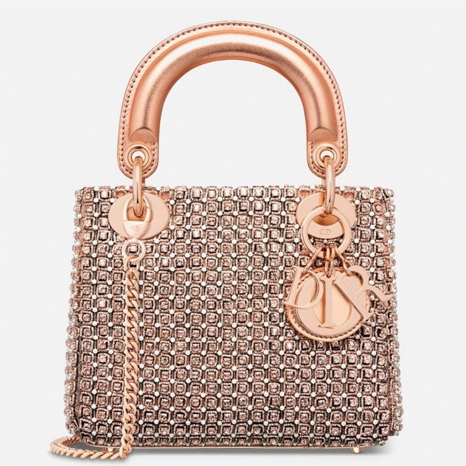 D10r Lady D10r Mini Chain Bag Replica in Square with Strass and Beads