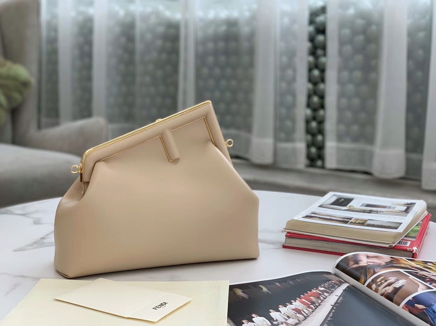 Top Quality Knockoff F**di First Medium Bag In Beige Nappa Leather