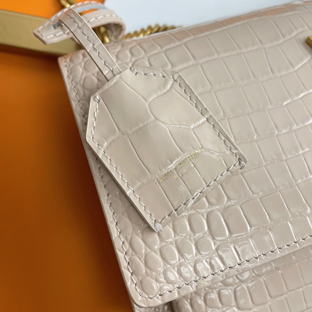Fake Sa1nt Lau*nt Sunset Medium Chain Bag Beige Crocodile-embossed Leather