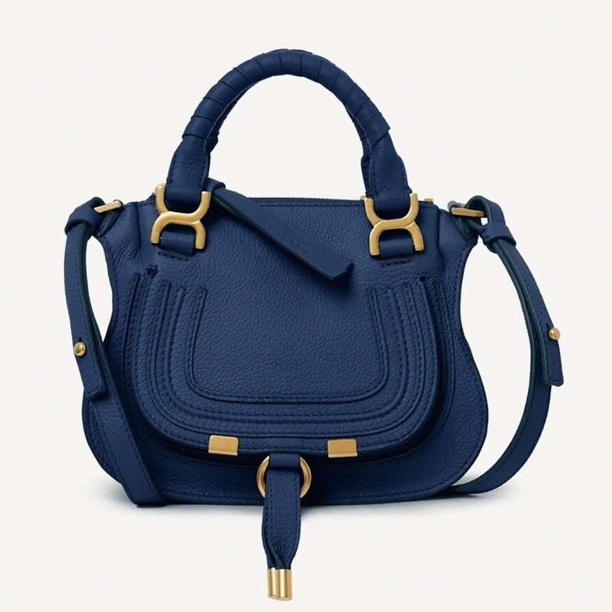 top quality fake Ch10e marcie mini double carry bag in blue grained leather