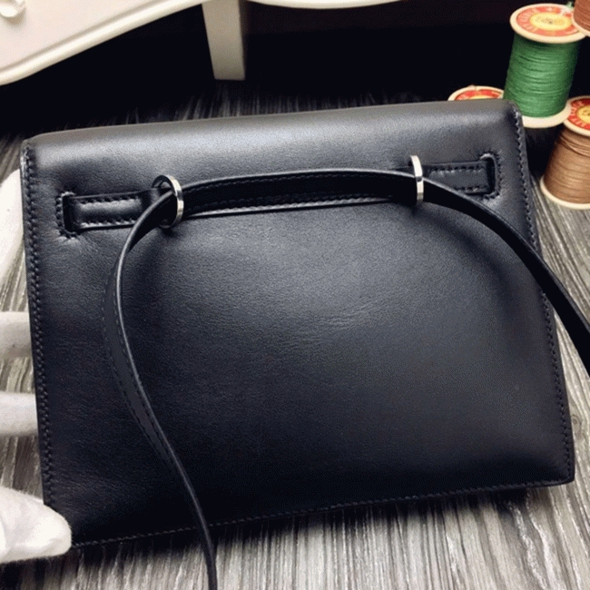 Black Swift Leather Replica H**me5 Kelly Danse Versatile Handbag