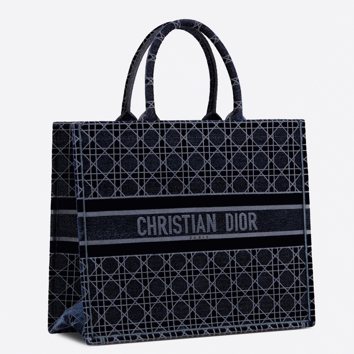 D10r Large Book Tote Bag Knockoff in Blue Cannage Embroidered Velvet