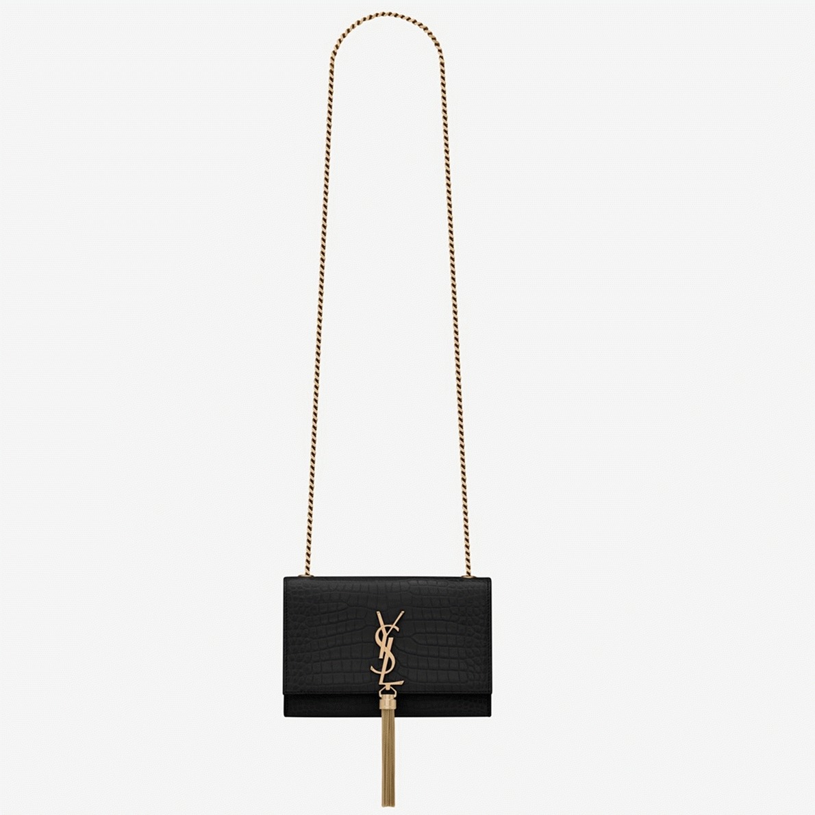 Replica Sa1nt Lau*nt Kate Small Tassel Bag Black Crocodile-embossed Leather