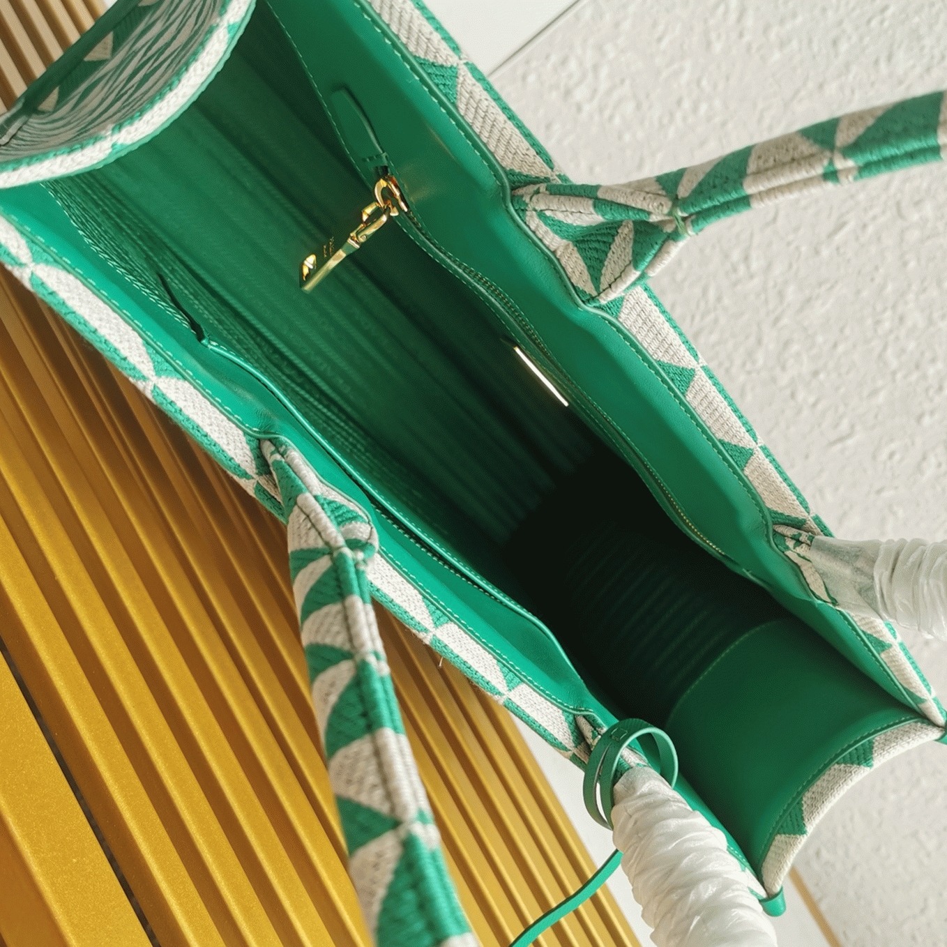 Pra*a Symbole Large Bag Fake in Green/White Jacquard Fabric