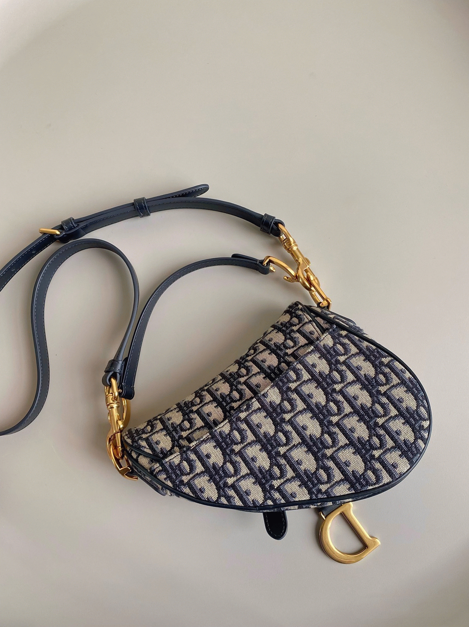D10r Mini Saddle Bag Fake with Strap in Blue Oblique Jacquard