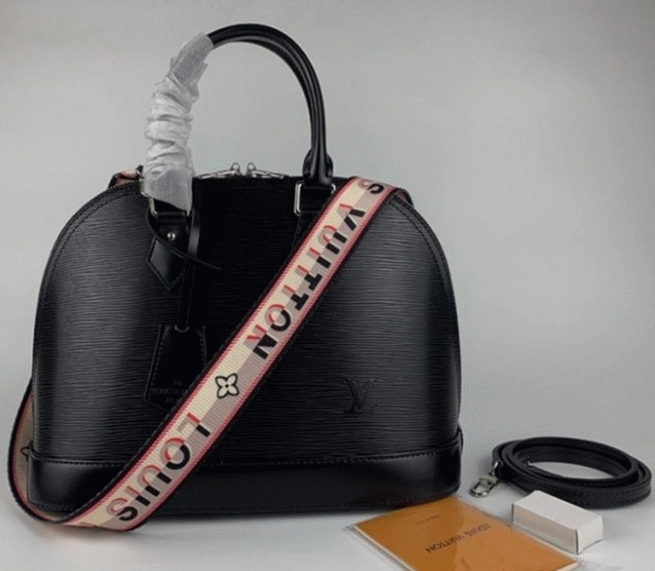 L0vis Vvtt0n Epi Leather Alma PM Jacquard Strap Handbag In Black