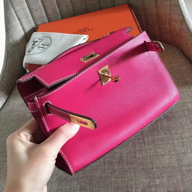 Rose Red Epsom Knockoff H**me5 Kelly Pochette Chic Mini Bag