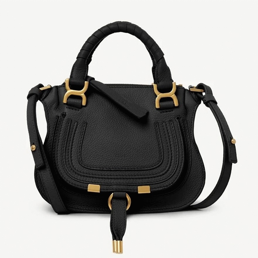 top quality knockoff Ch10e marcie mini double carry bag in black grained leather