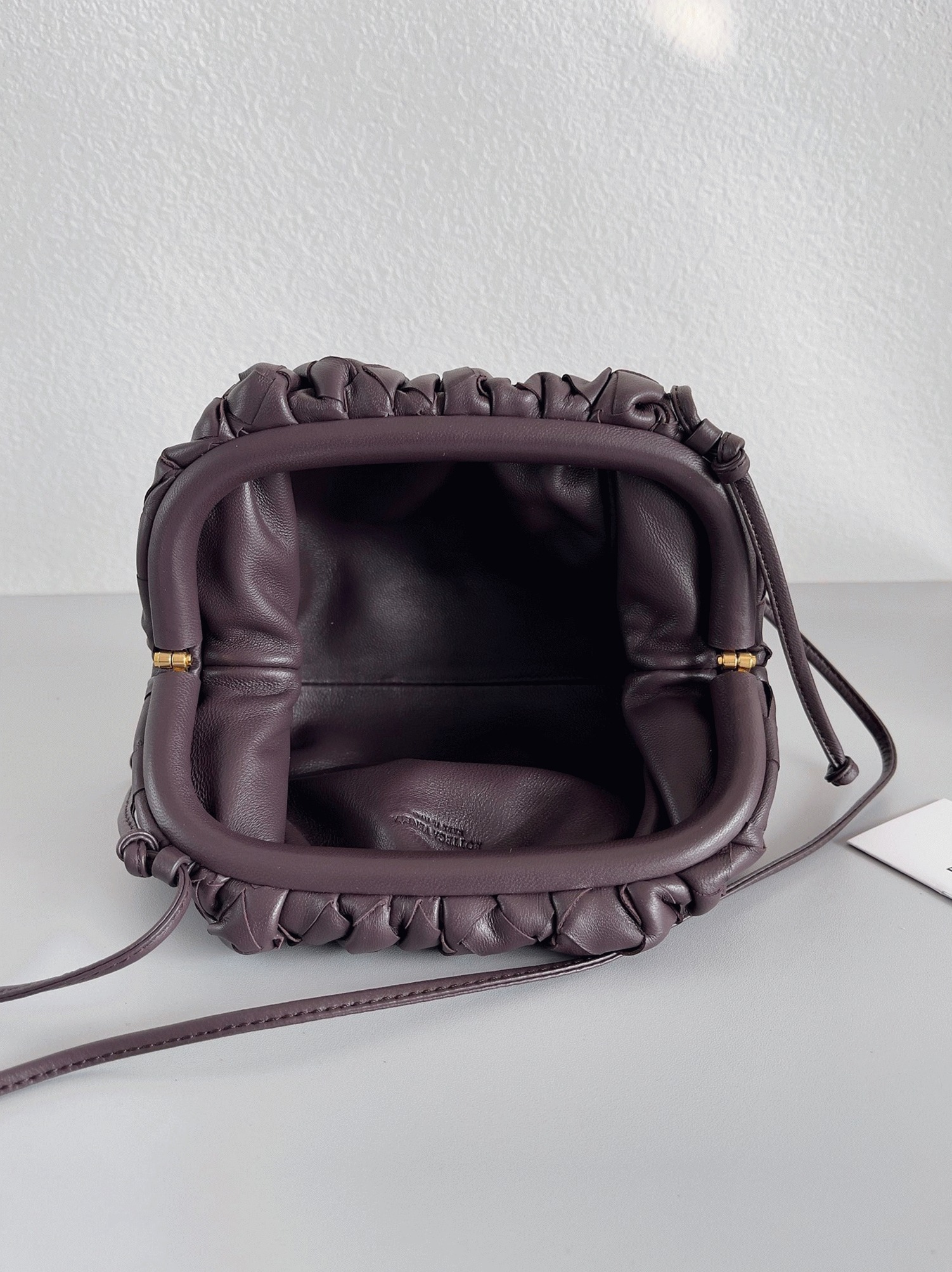 Knockoff B0tt*ga Ven*ta Mini Pouch with Strap Grape
