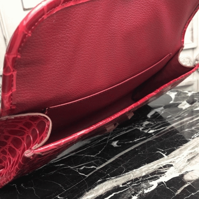 Top luxury dark red crocodile leather replica H**me5 Jige Elan clutch bag