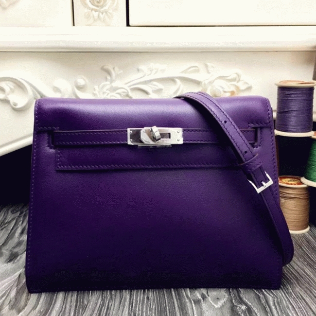 Purple Swift Leather Knockoff H**me5 Kelly Danse Stylish Bag