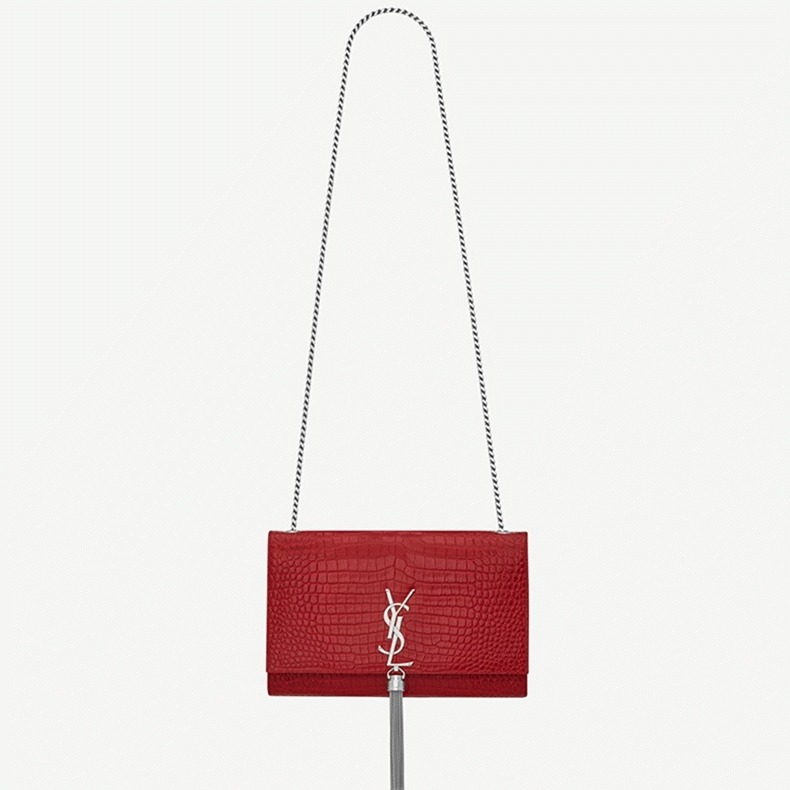 Fake Sa1nt Lau*nt Kate Medium Tassel Bag Red Crocodile-embossed Leather