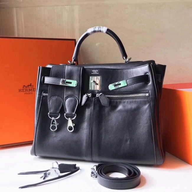 Black Fake H**me5 Kelly Lakis 35cm Functional Designer Bag