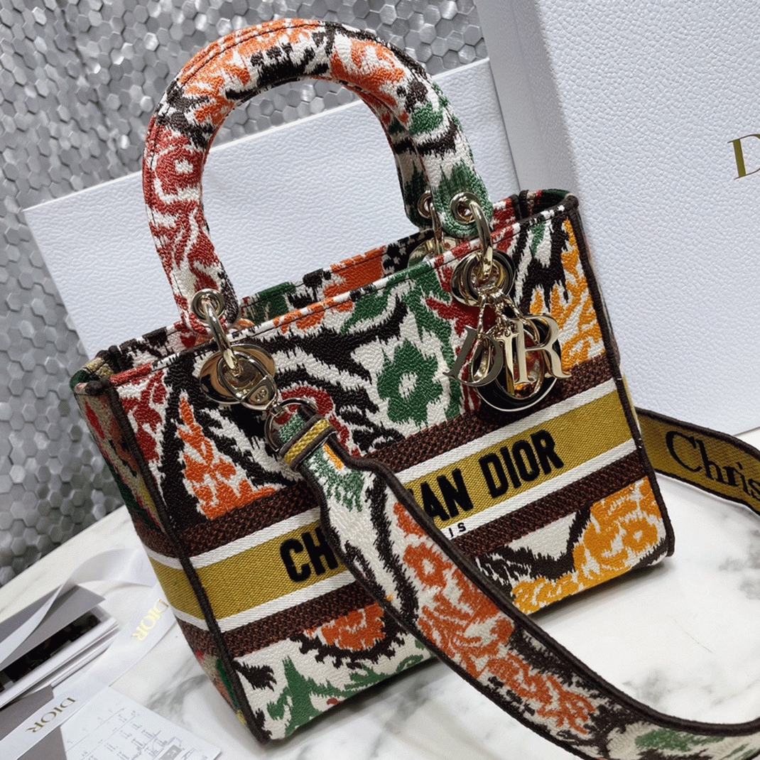 D10r Lady D-Lite Medium Bag Faux in Yellow D10r Paisley Embroidery
