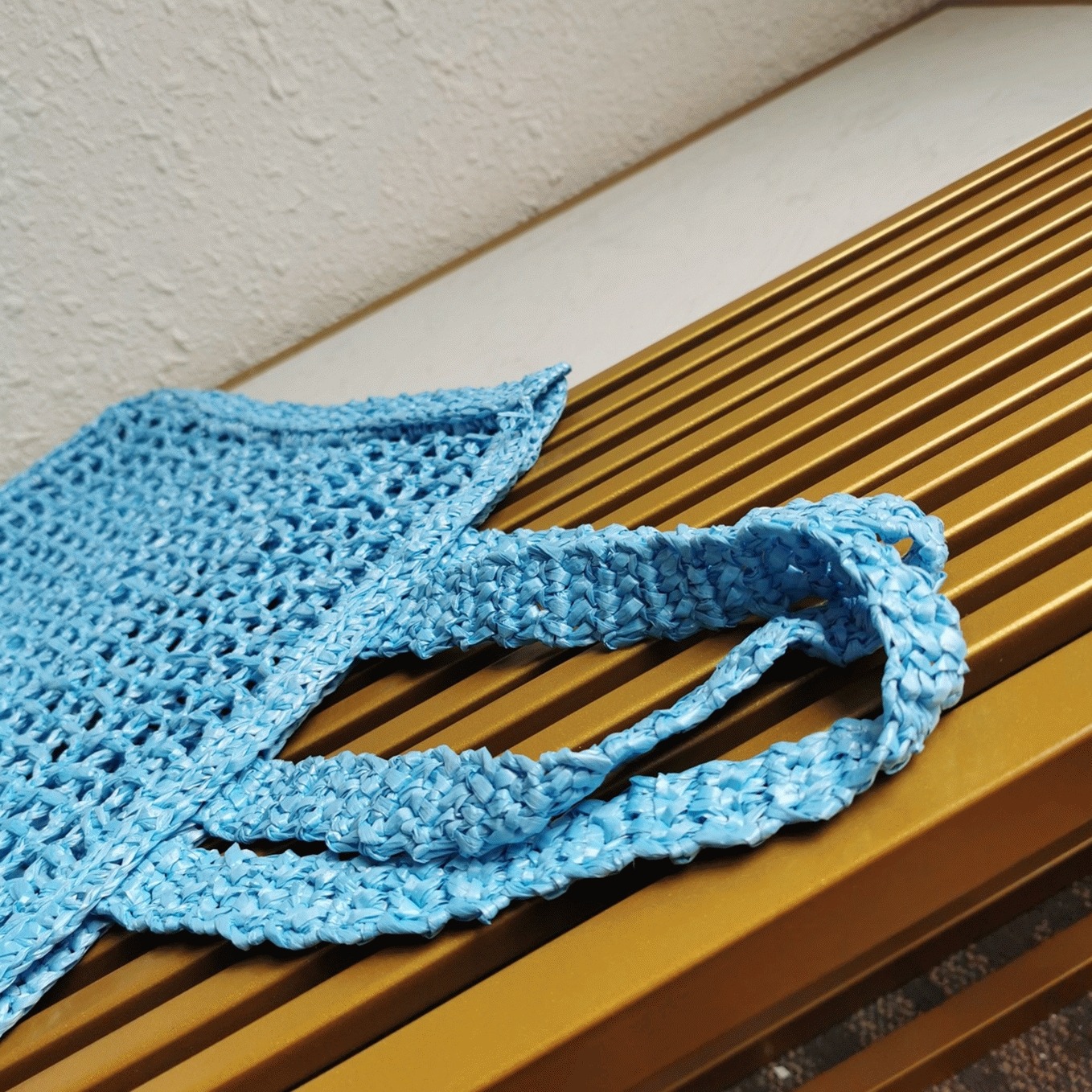 Pra*a Small Tote Bag Knockoff in Blue Woven Raffia