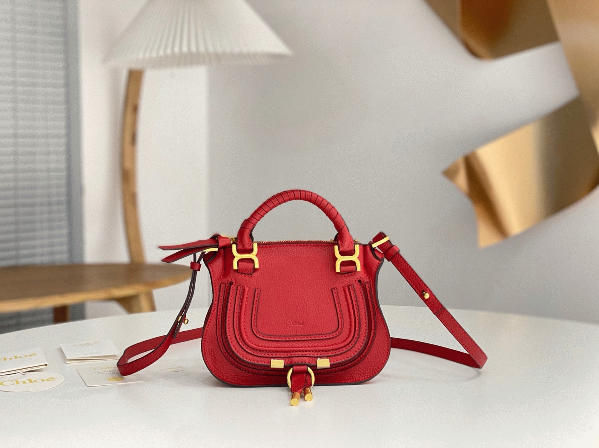 red grained leather Ch10e marcie mini double handle fake bag