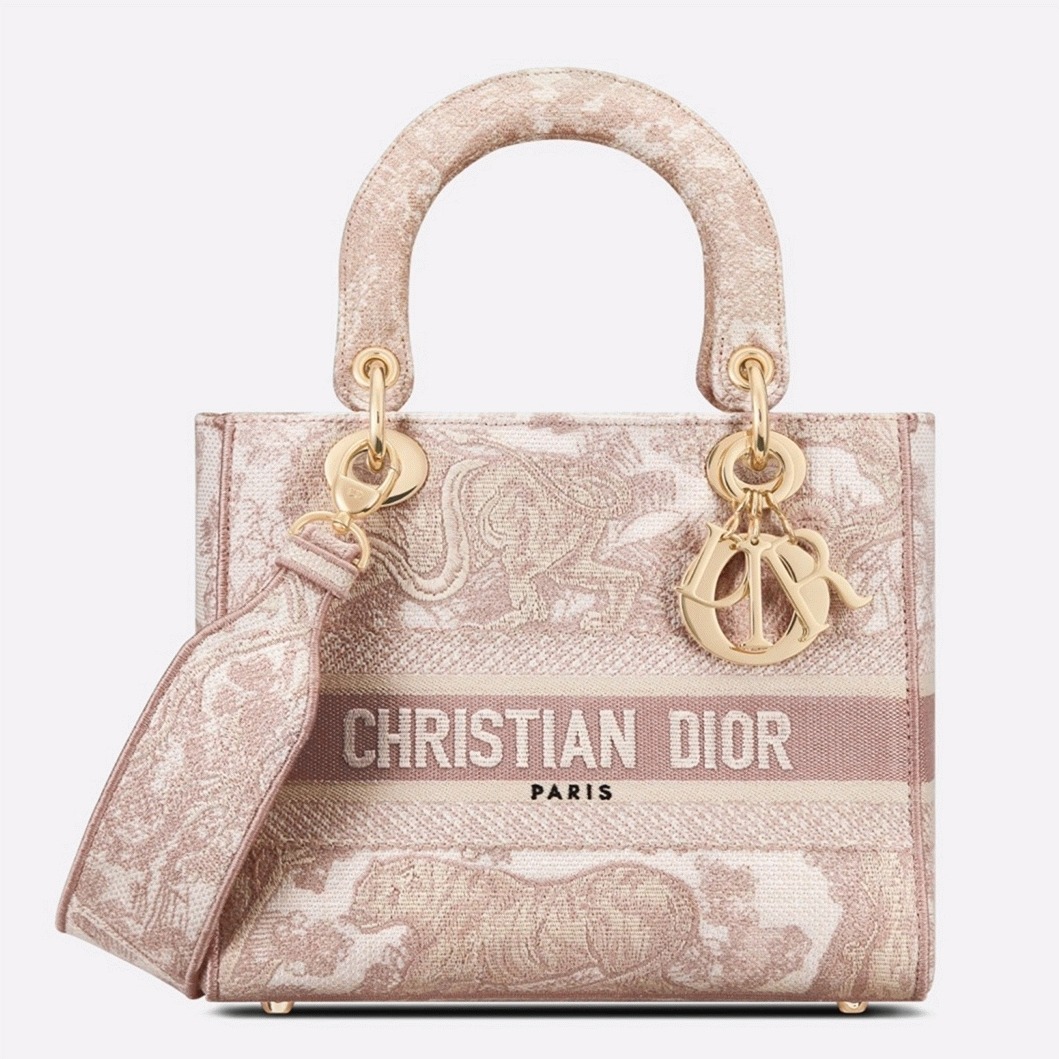 D10r Lady D-Lite Medium Bag Replica in Pink Toile de Jouy Embroidery