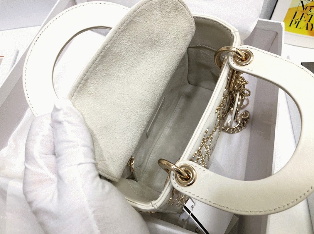D10r Lady D10r Mini Chain Bag in White Lambskin with Star Embroidery