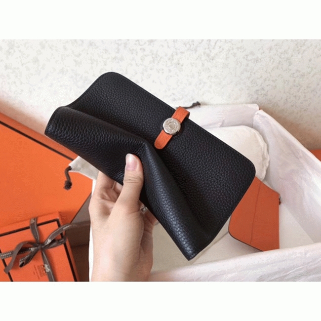 Black orange fake luxury H**me5 Dogon duo wallet