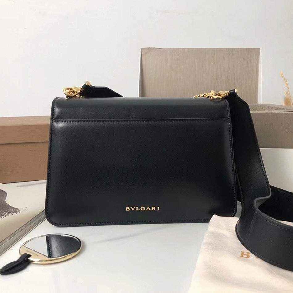 Fake Bv1g*ai Serpenti Forever Medium Crossbody Bag with Chain Black