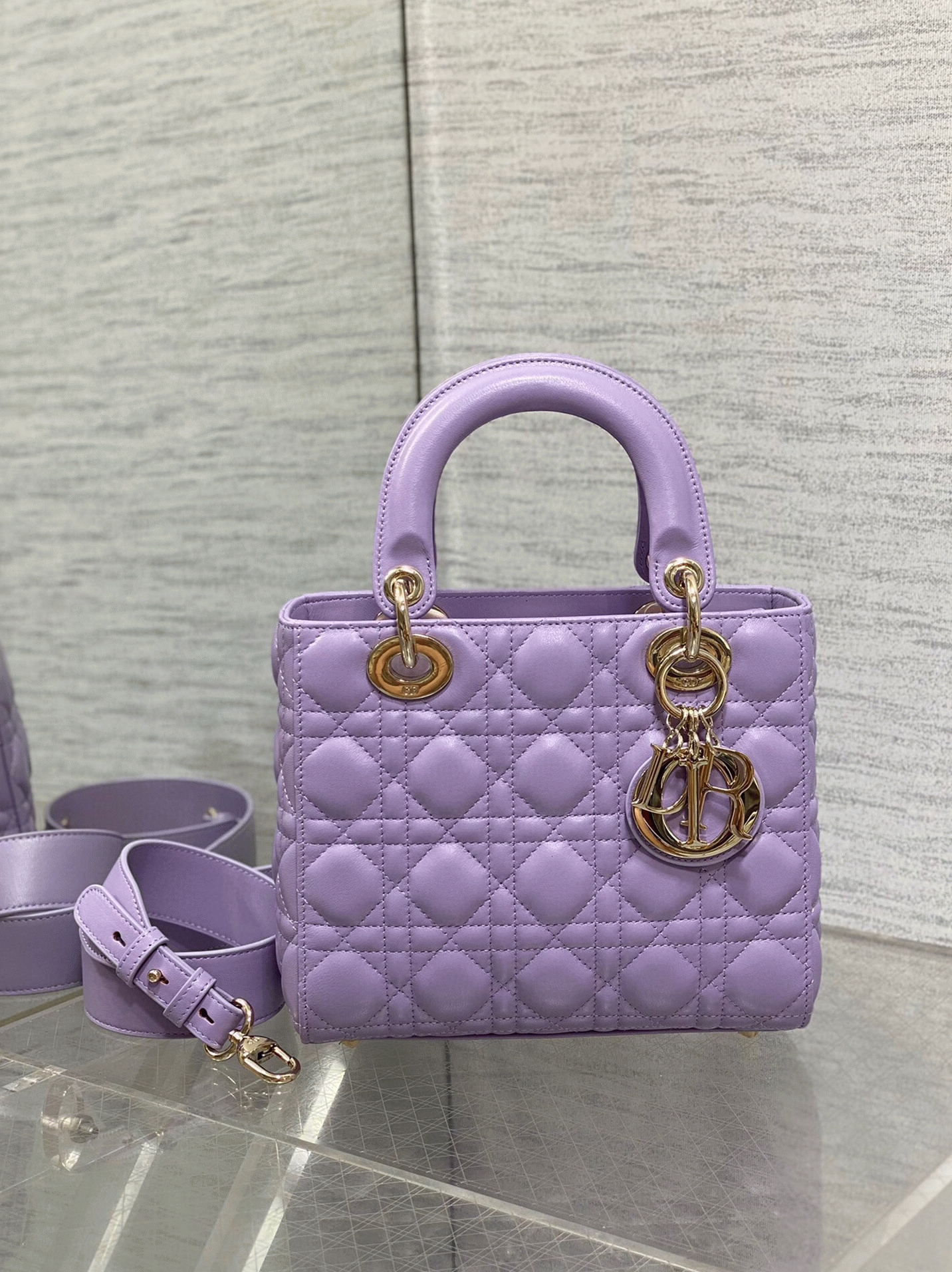 D10r Small Lady D10r Bag Fake in Lilas Lambskin with Resin Charms