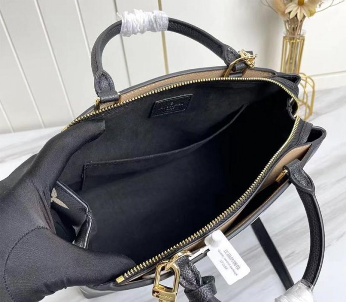 L0vis Vvtt0n Bicolor Monogram Empreinte Leather Petit Palais Handbag In Black And Beige