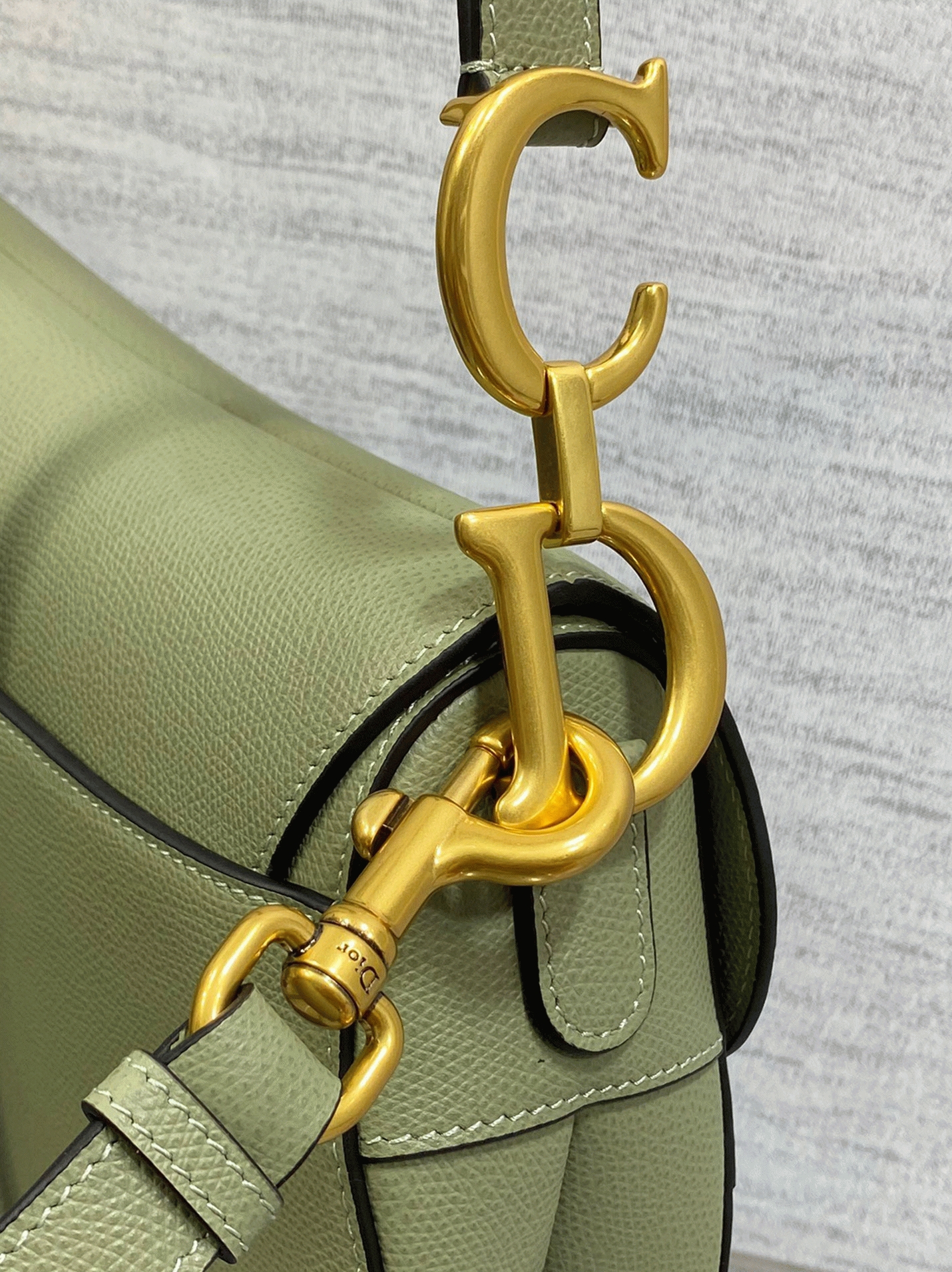 D10r Saddle Bag with Strap Imitation in Ethereal Green Grained Calfskin