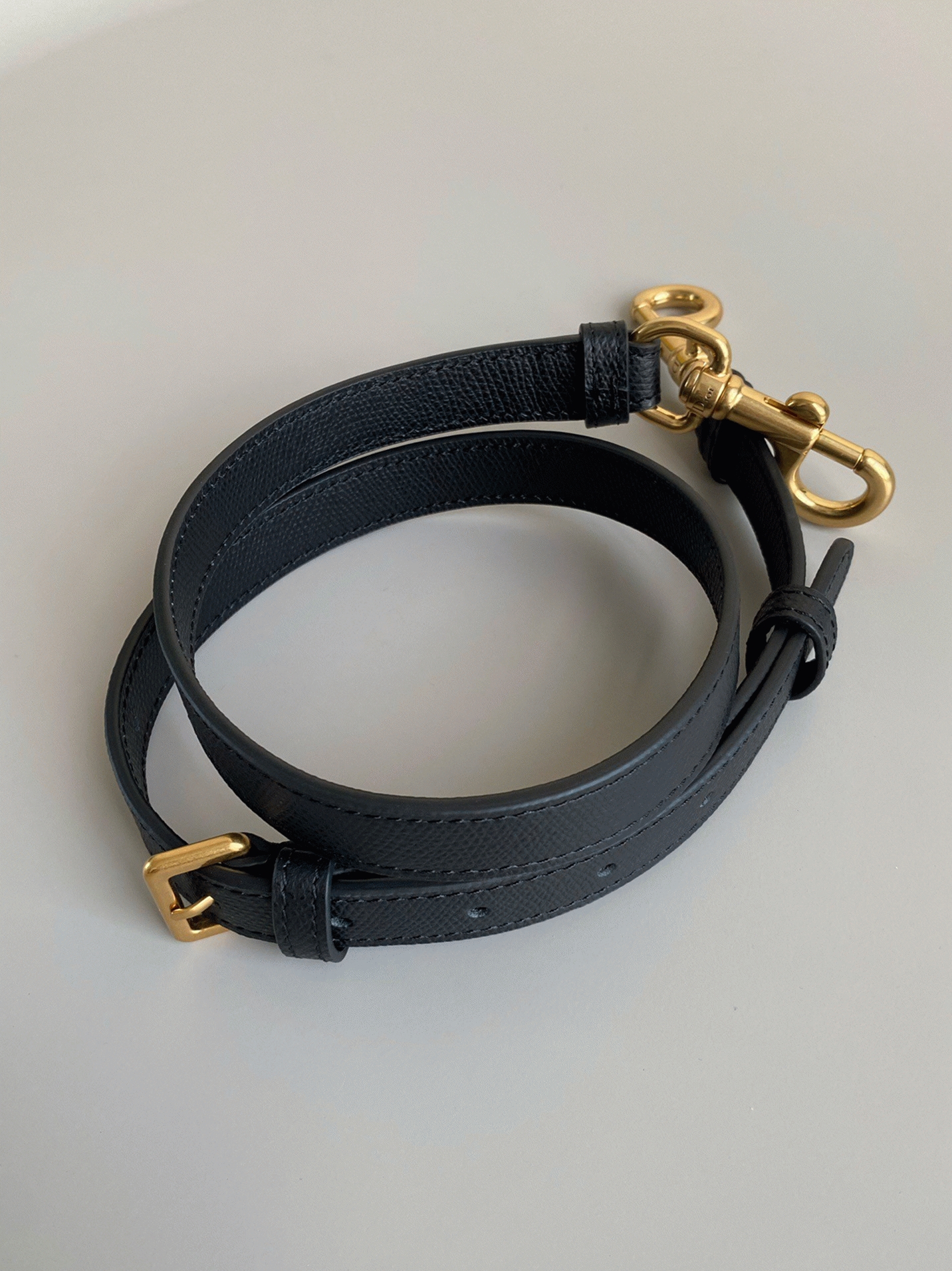 D10r Saddle Bag with Strap Fake in Black Grained Calfskin