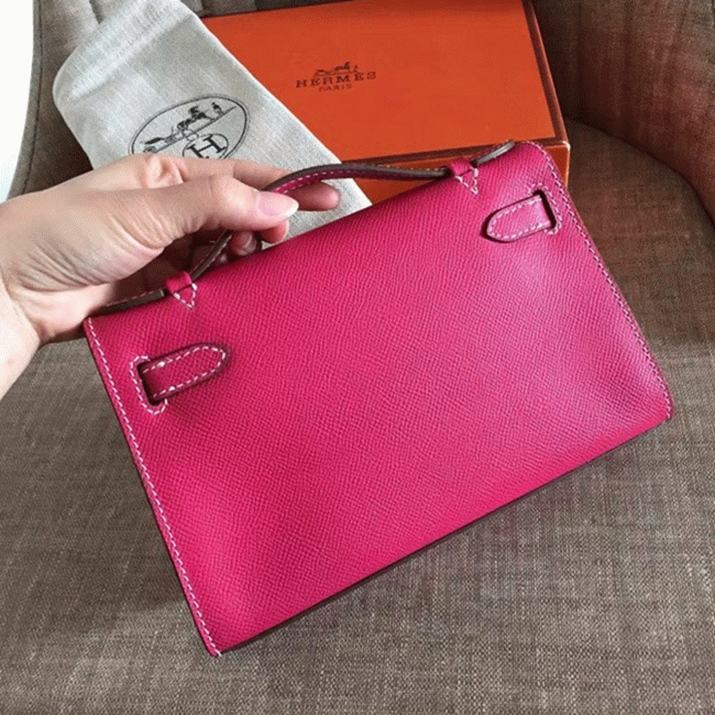 Rose Red Epsom Knockoff H**me5 Kelly Pochette Chic Mini Bag