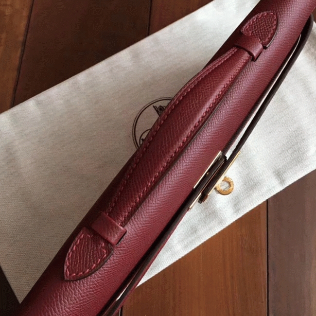 Bordeaux Epsom Fake H**me5 Kelly Cut Clutch Sleek Purse