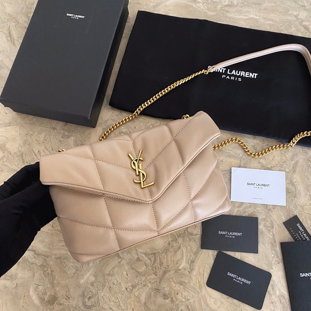 Replica Sa1nt Lau*nt Puffer Toy Bag Beige Quilted Lambskin
