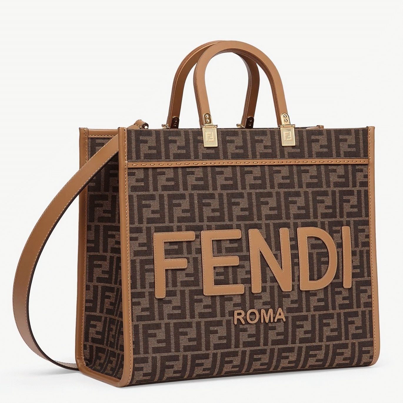 Top Quality Knockoff F**di Sunshine Medium Tote Bag in Brown FF Jacquard Fabric