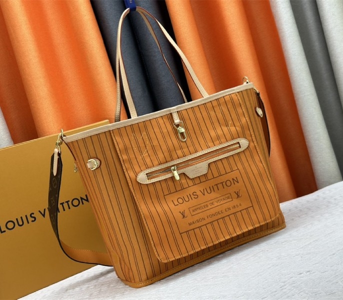 L0vis Vvtt0n Neverfull Bandouliere Inside Out MM Tote In Monogram Canvas And Jaune Safran Textile