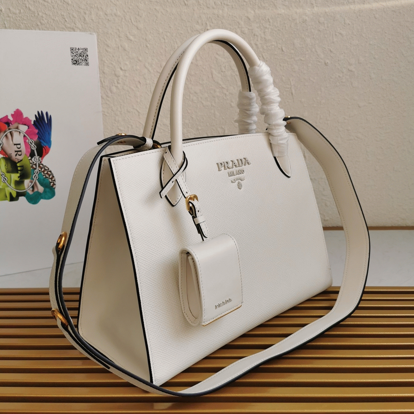 Pra*a Monochrome Medium Bag Fake in White