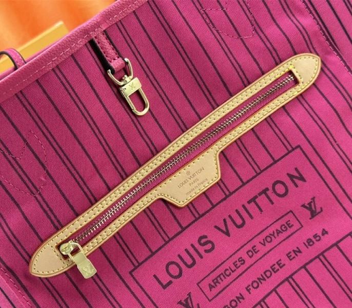 L0vis Vvtt0n Neverfull Bandouliere Inside Out MM Tote In Monogram Canvas And Rose Pondichery Textile