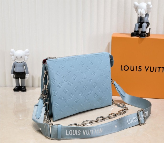 L0vis Vvtt0n Coussin PM Bag In Turquoise Blue With Jacquard Strap