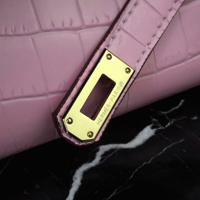 Pink Crocodile Replica H**me5 Kelly Cut Clutch Feminine Tote