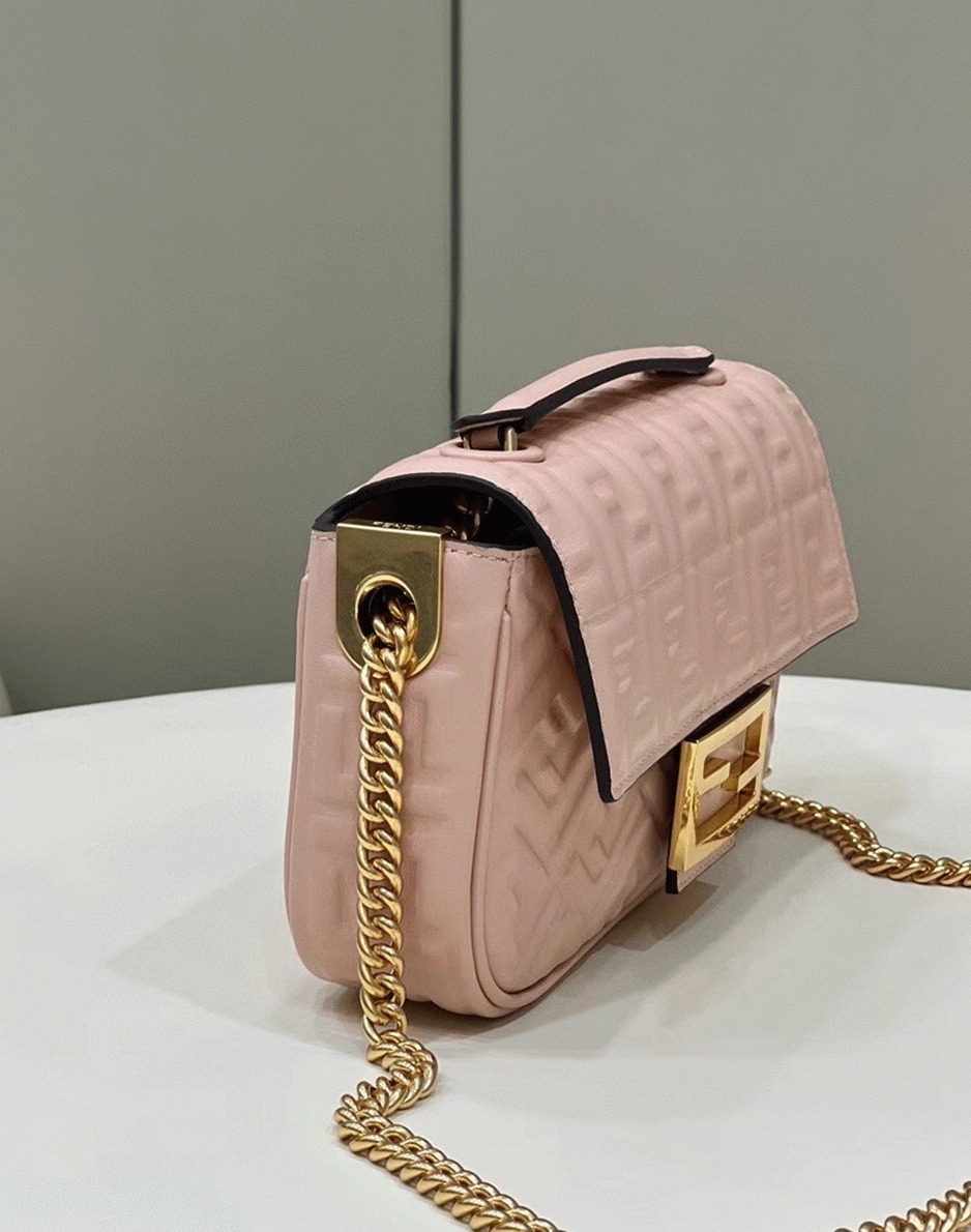 Top Quality Faux F**di Baguette Chain Midi Bag In Powder