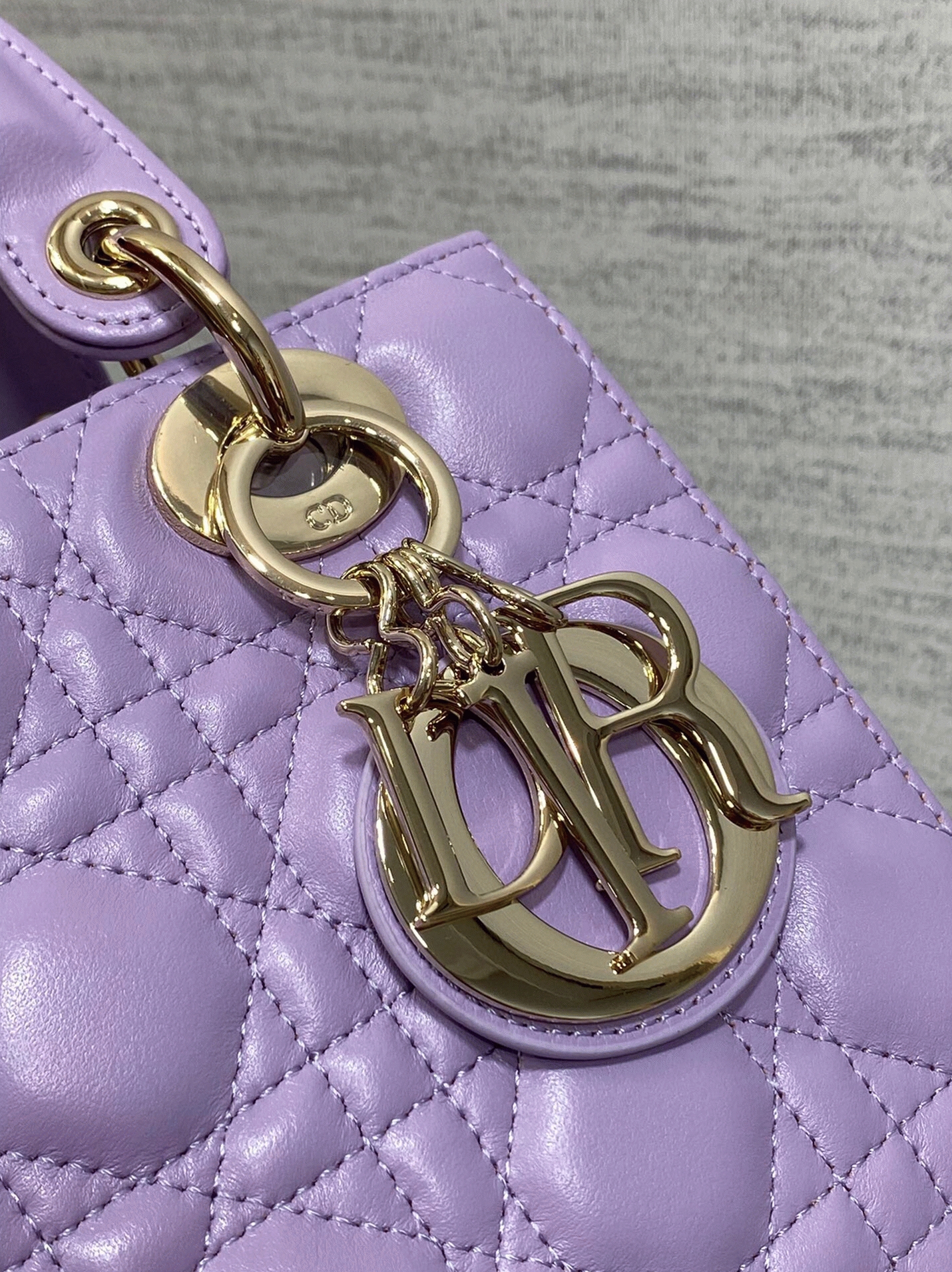 D10r Small Lady D10r Bag Fake in Lilas Lambskin with Resin Charms