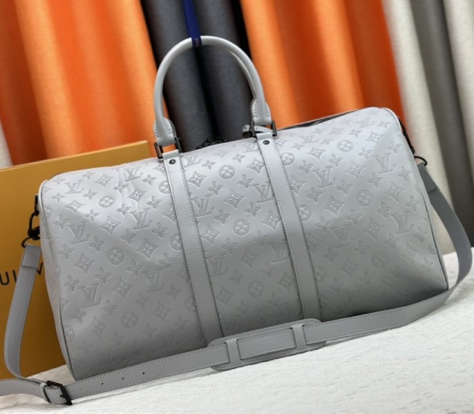 L0vis Vvtt0n Monogram Shadow Leather Keepall Bandouliere 50 With Leather Strap In Anthracite Gray