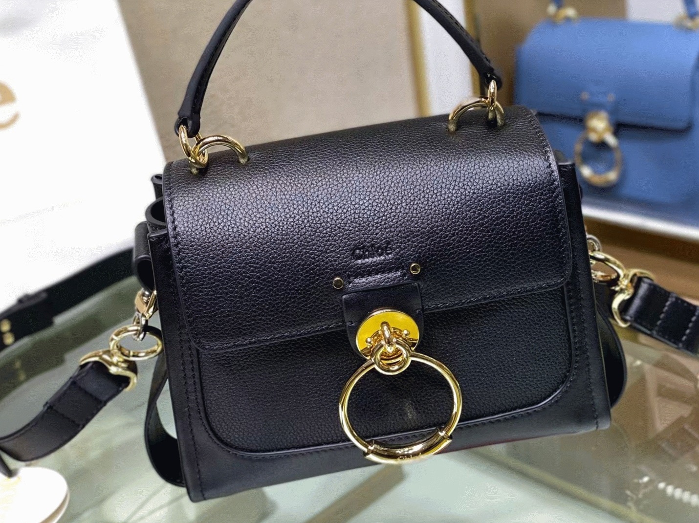 top quality replica Ch10e mini tess day bag in black grained leather
